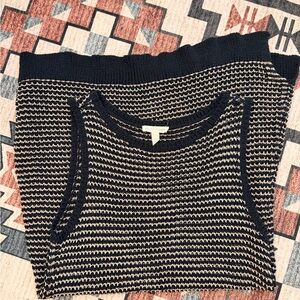 Eileen Fisher Navy and Cream Striped Crewneck Sweater